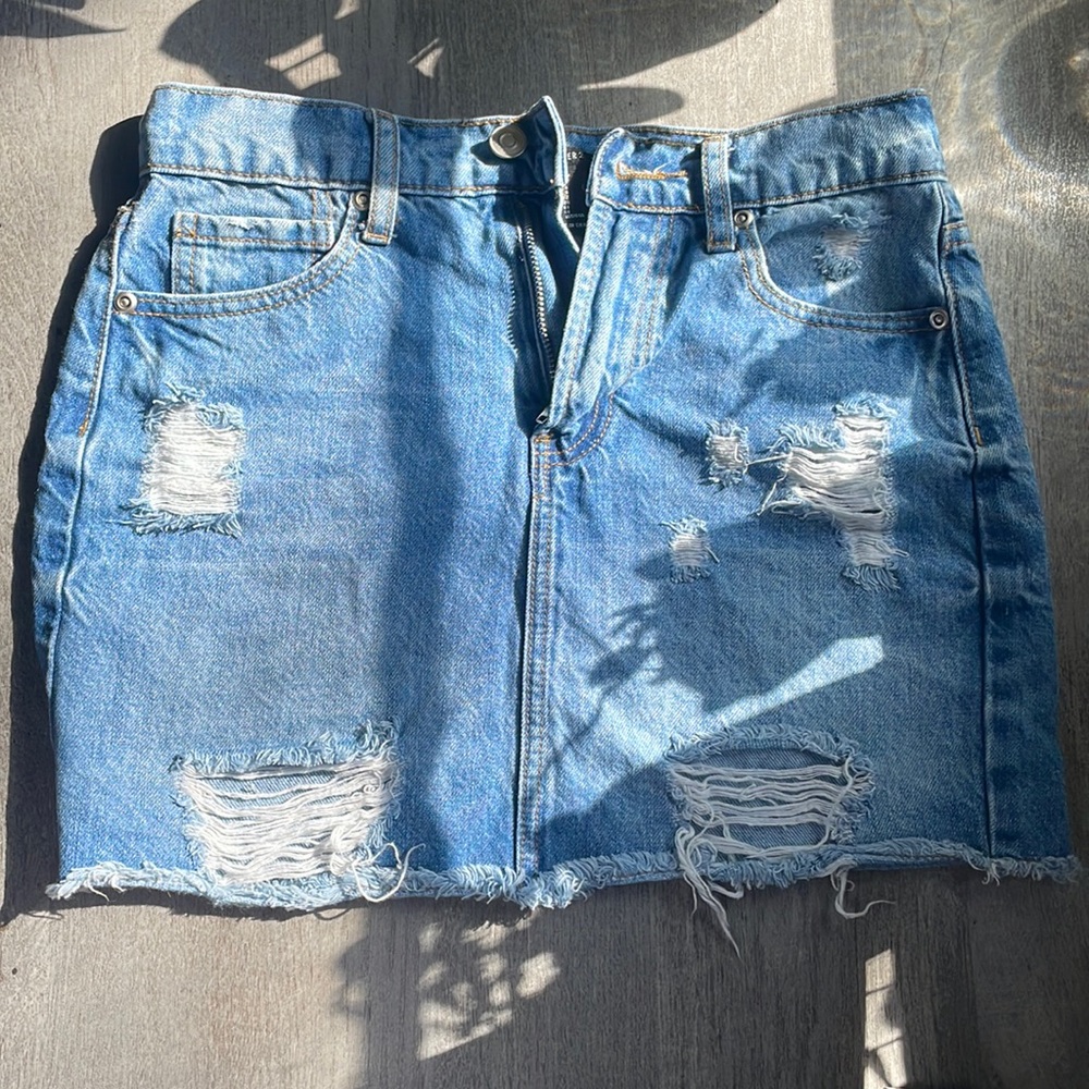 Distressed Denim Mini Skirt